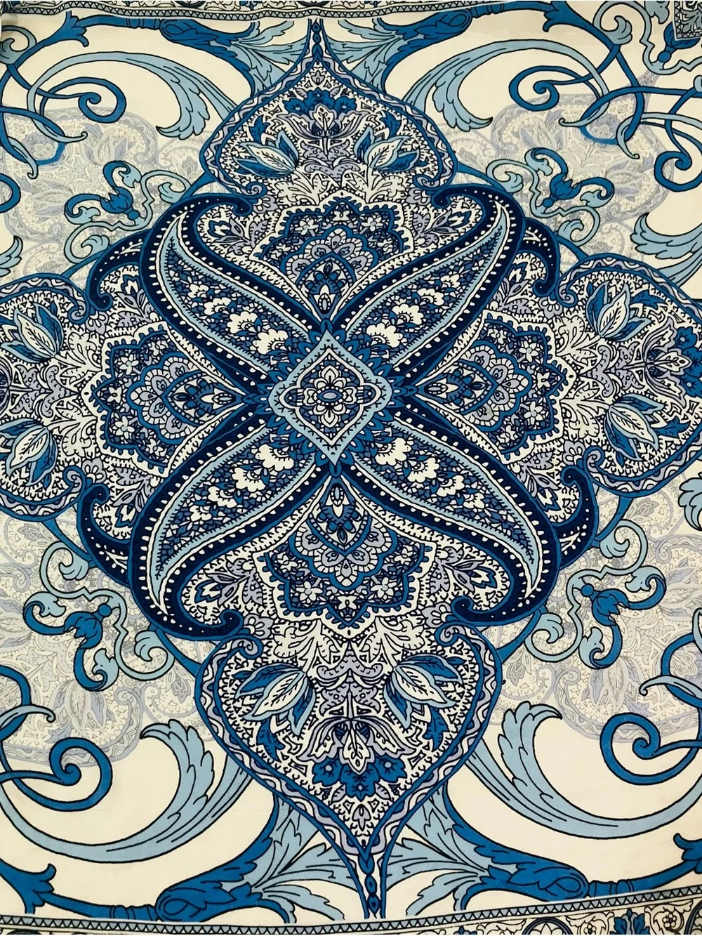 Vtg. Blue Paisley Medallion Wall Tapestry or Women's Scarf